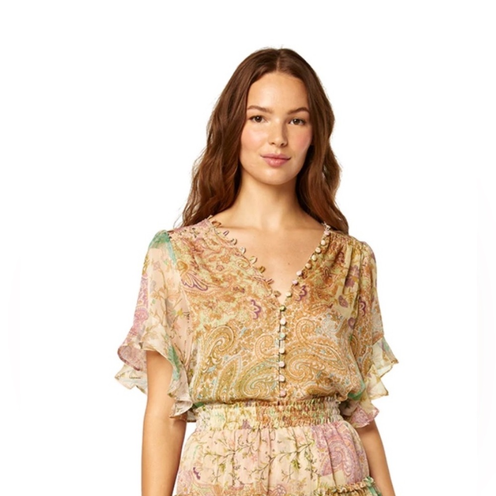 Misa Para Sheer Chiffon Blouse Top in Ischia Paisley Size S - Picture 4 of 16